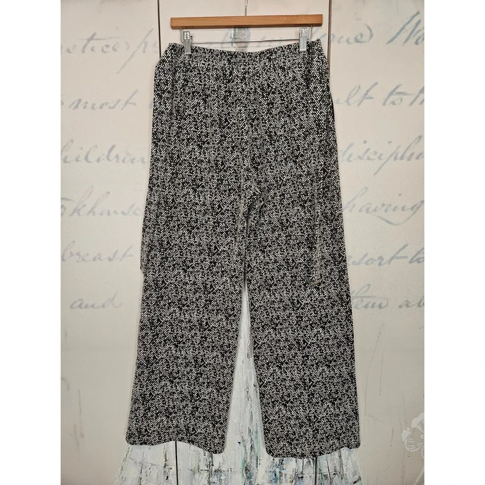 Michael Kors Wide Leg Pants M Black White Speckled Knit Pull On Cropped Culottes